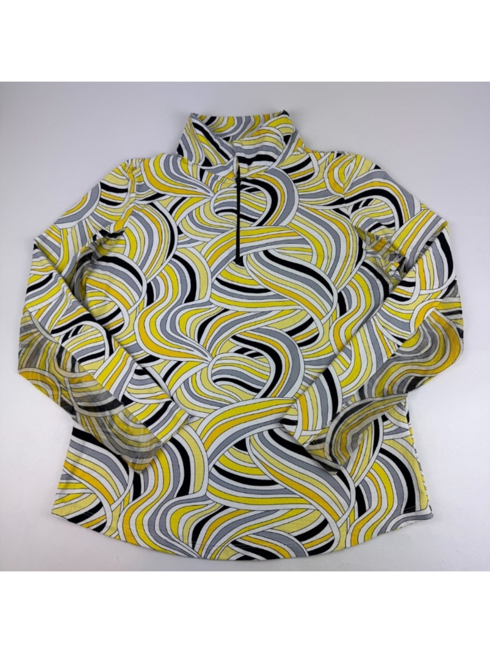 Ibkul Womens Size M 1/4 Zip Long Sleeve Sun Shirt Yellow Patterned Vented